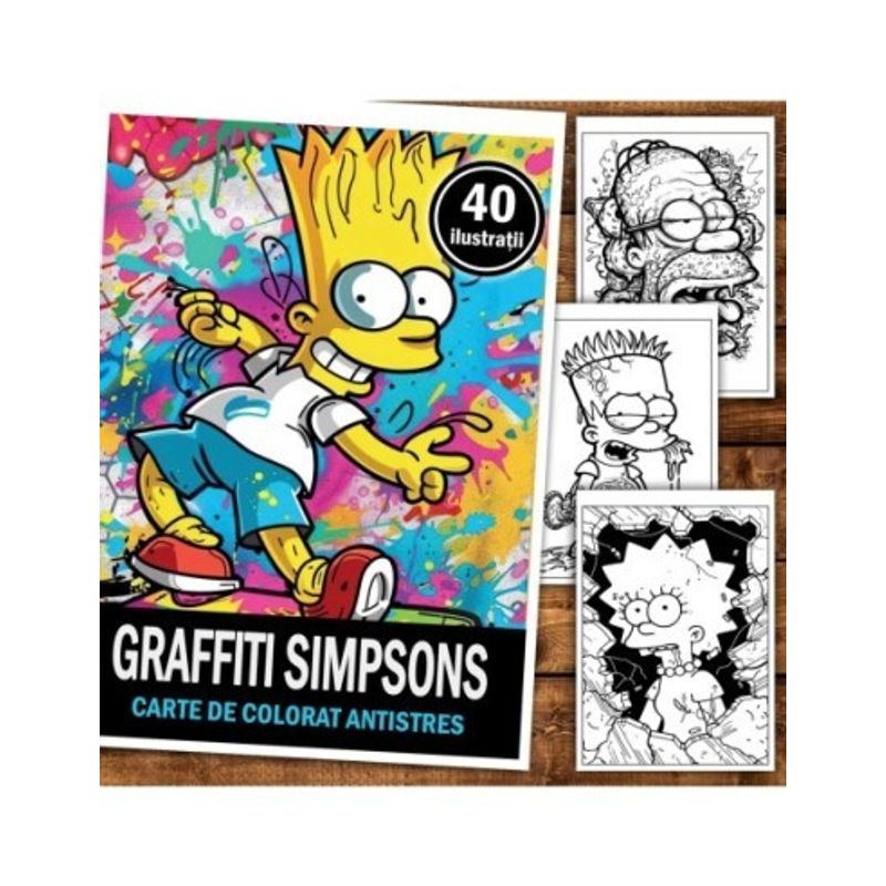 Carti si Birotica - Carti - Carti pentru copii - Carti de colorat - Carte de colorat pentru relaxare si antistres, 40 de ilustratii, Graffiti Simpsons, 86 pagini, A5 - Infinity.ro