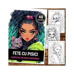 Carti si Birotica - Carti - Carti pentru copii - Carti de colorat - Carte de colorat pentru relaxare si antistres, 40 de ilustratii, Girls with Cats, 106 pagini, A5 - Infinity.ro