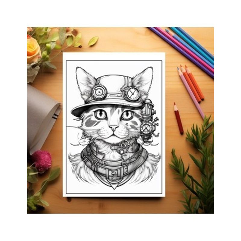 Carti si Birotica - Carti - Carti pentru copii - Carti de colorat - Carte de colorat pentru relaxare si antistres, 40 de ilustratii, Pisici Steampunk, 86 pagini, A5 - Infinity.ro