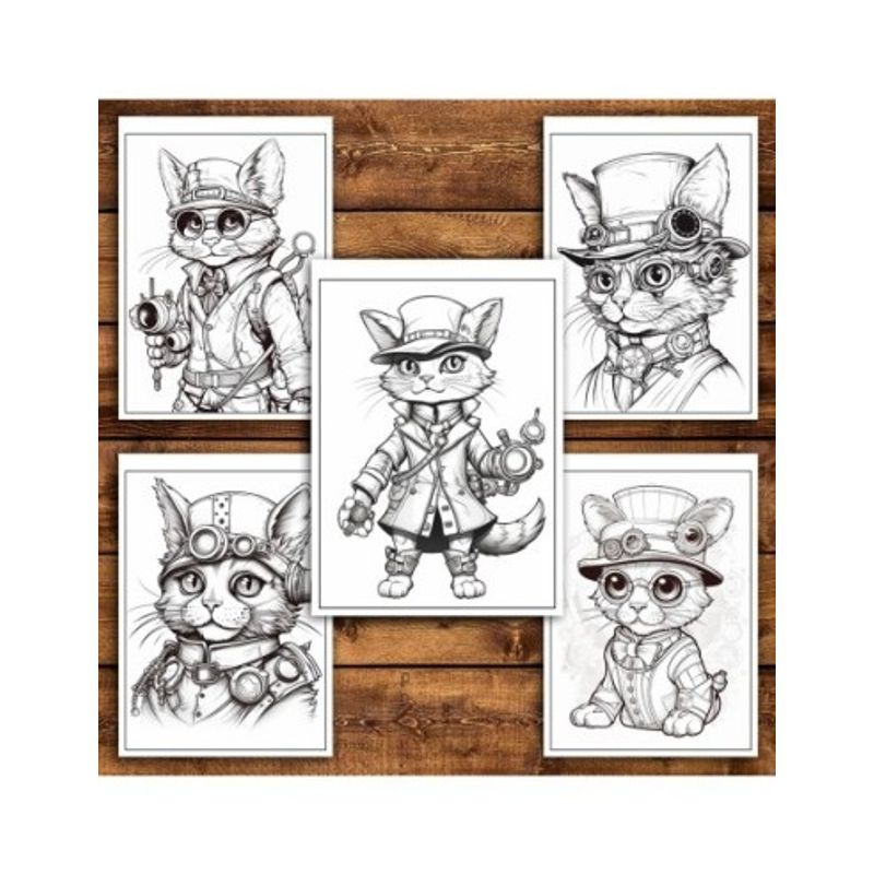 Carti si Birotica - Carti - Carti pentru copii - Carti de colorat - Carte de colorat pentru relaxare si antistres, 40 de ilustratii, Pisici Steampunk, 86 pagini, A5 - Infinity.ro