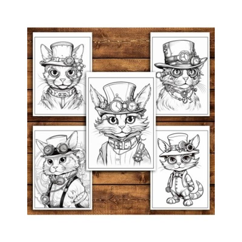 Carti si Birotica - Carti - Carti pentru copii - Carti de colorat - Carte de colorat pentru relaxare si antistres, 40 de ilustratii, Pisici Steampunk, 86 pagini, A5 - Infinity.ro