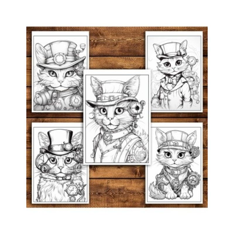Carti si Birotica - Carti - Carti pentru copii - Carti de colorat - Carte de colorat pentru relaxare si antistres, 40 de ilustratii, Pisici Steampunk, 86 pagini, A5 - Infinity.ro