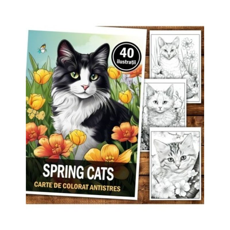 Carti si Birotica - Carti - Carti pentru copii - Carti de colorat - Carte de colorat pentru relaxare si antistres, 40 de ilustratii, Spring Cats, 86 pagini, A5 - Infinity.ro