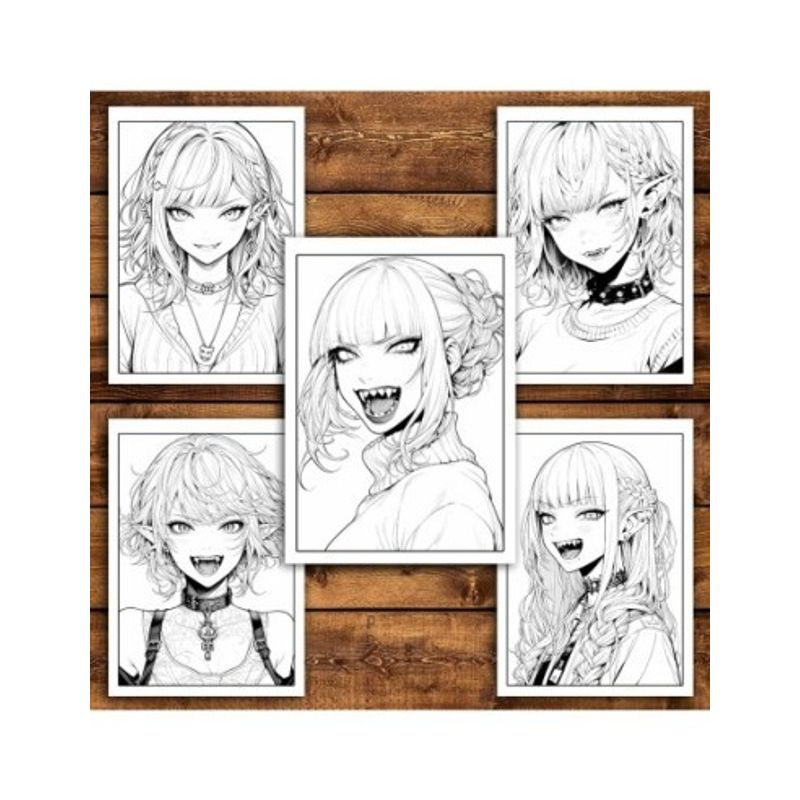 Carti si Birotica - Carti - Carti pentru copii - Carti de colorat - Carte de colorat pentru relaxare si antistres, 45 de ilustratii, Anime Vampire Girls, 106 pagini, A5 - Infinity.ro