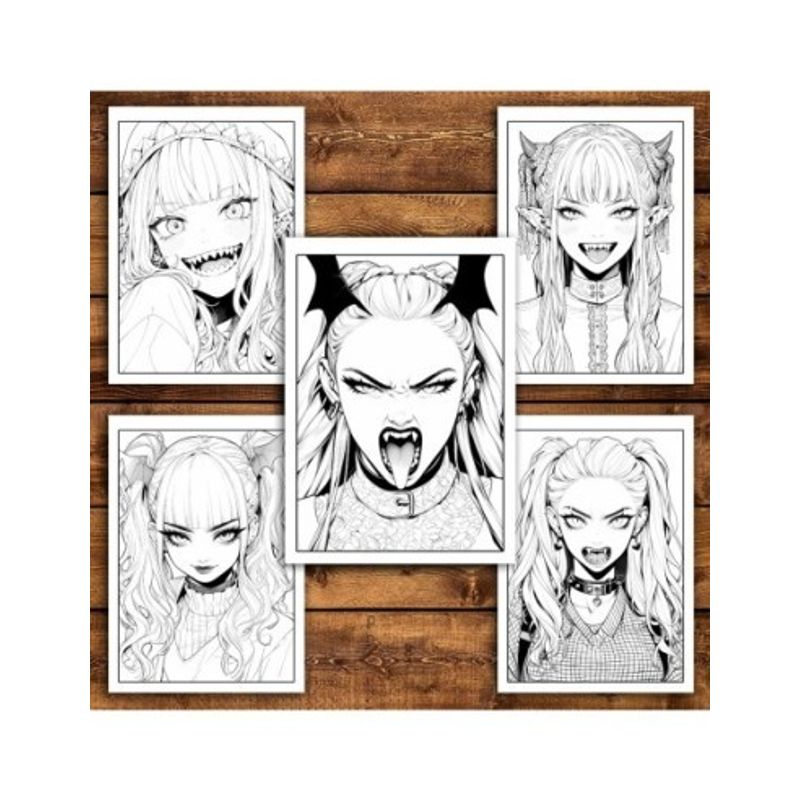Carti si Birotica - Carti - Carti pentru copii - Carti de colorat - Carte de colorat pentru relaxare si antistres, 45 de ilustratii, Anime Vampire Girls, 106 pagini, A5 - Infinity.ro