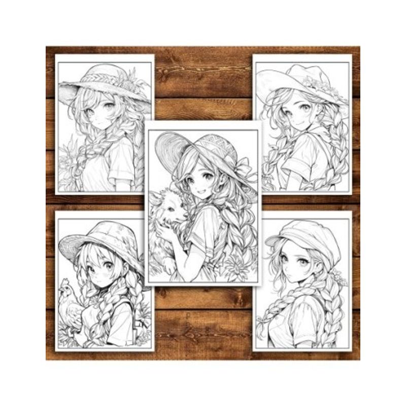 Carti si Birotica - Carti - Carti pentru copii - Carti de colorat - Carte de colorat pentru relaxare si antistres, 45 de ilustratii, Anime Farmer Girls, 96 pagini, A5 - Infinity.ro