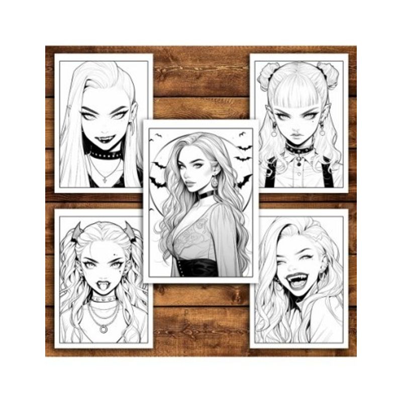 Carti si Birotica - Carti - Carti pentru copii - Carti de colorat - Carte de colorat pentru relaxare si antistres, 45 de ilustratii, Anime Vampire Girls, 106 pagini, A5 - Infinity.ro