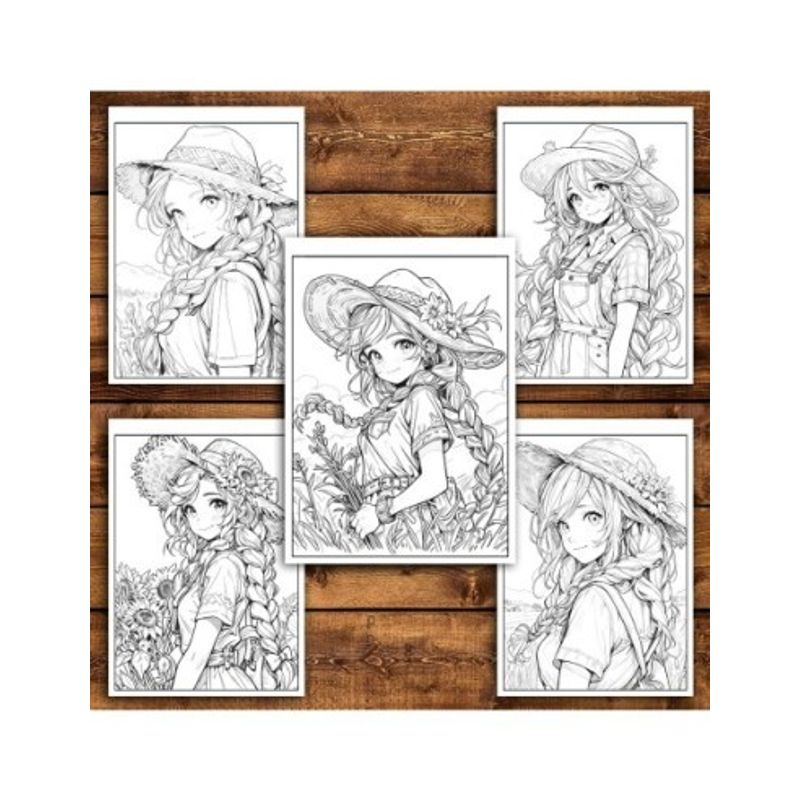Carti si Birotica - Carti - Carti pentru copii - Carti de colorat - Carte de colorat pentru relaxare si antistres, 45 de ilustratii, Anime Farmer Girls, 96 pagini, A5 - Infinity.ro