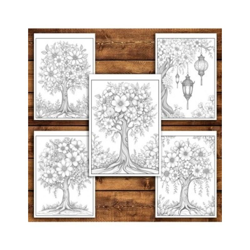 Carti si Birotica - Carti - Carti pentru copii - Carti de colorat - Carte de colorat pentru relaxare si antistres, 45 de ilustratii, Copaci Infloriti - Volumul II, 96 pagini, A5 - Infinity.ro