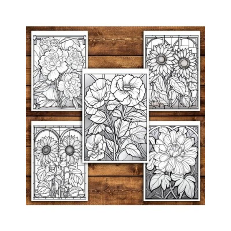 Carti si Birotica - Carti - Carti pentru copii - Carti de colorat - Carte de colorat pentru relaxare si antistres, 45 de ilustratii, Vitralii cu Flori, 96 pagini, A5 - Infinity.ro