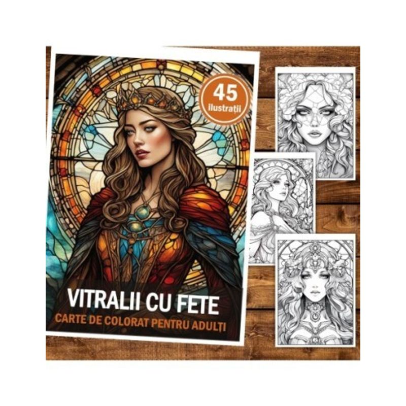 Carti si Birotica - Carti - Carti pentru copii - Carti de colorat - Carte de colorat pentru relaxare si antistres, 45 de ilustratii, Vitralii cu fete, 96 pagini, A5 - Infinity.ro