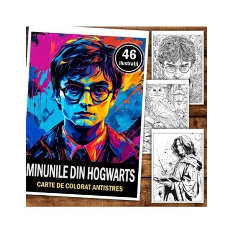 Carti si Birotica - Carti - Carti pentru copii - Carti de colorat - Carte de colorat pentru relaxare si antistres, 46 de ilustratii, Minunile din Hogwarts, 98 pagini, A5 - Infinity.ro