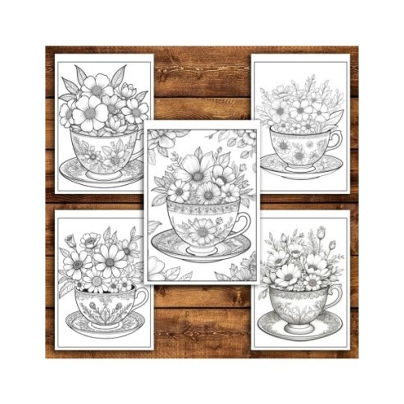 Carti si Birotica - Carti - Carti pentru copii - Carti de colorat - Carte de colorat pentru relaxare si antistres, 45 de ilustratii, Teacup Flowers, 96 pagini, A5 - Infinity.ro