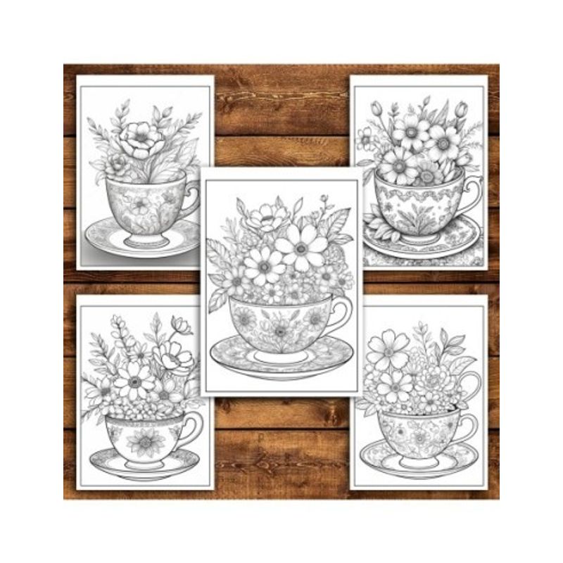 Carti si Birotica - Carti - Carti pentru copii - Carti de colorat - Carte de colorat pentru relaxare si antistres, 45 de ilustratii, Teacup Flowers, 96 pagini, A5 - Infinity.ro