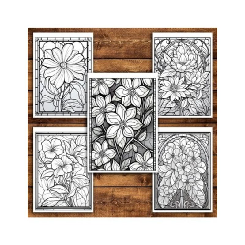 Carti si Birotica - Carti - Carti pentru copii - Carti de colorat - Carte de colorat pentru relaxare si antistres, 45 de ilustratii, Vitralii cu Flori, 96 pagini, A5 - Infinity.ro
