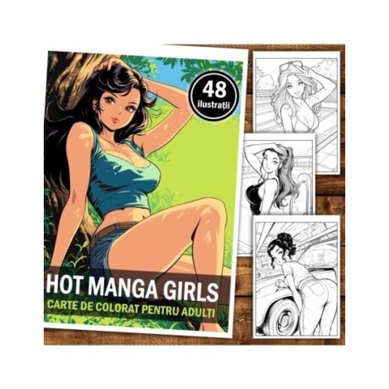 Carti si Birotica - Carti - Carti pentru copii - Carti de colorat - Carte de colorat pentru relaxare si antistres, 48 de ilustratii, Hot Manga Girls, 106 pagini, A5 - Infinity.ro