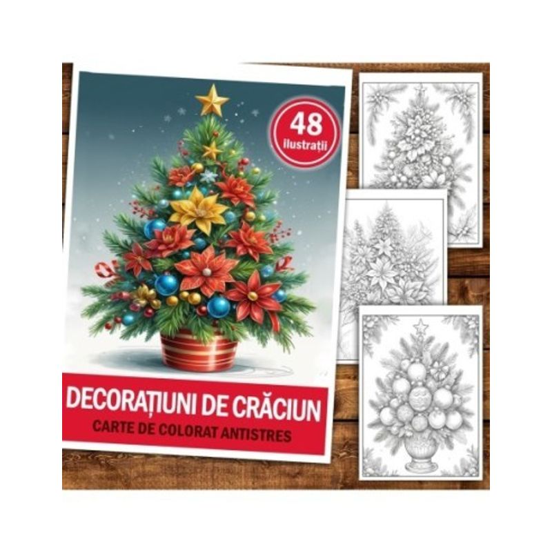 Carti si Birotica - Carti - Carti pentru copii - Carti de colorat - Carte de colorat pentru relaxare si antistres, 48 de ilustratii, Decoratiuni de Craciun, 96 pagini, A5 - Infinity.ro