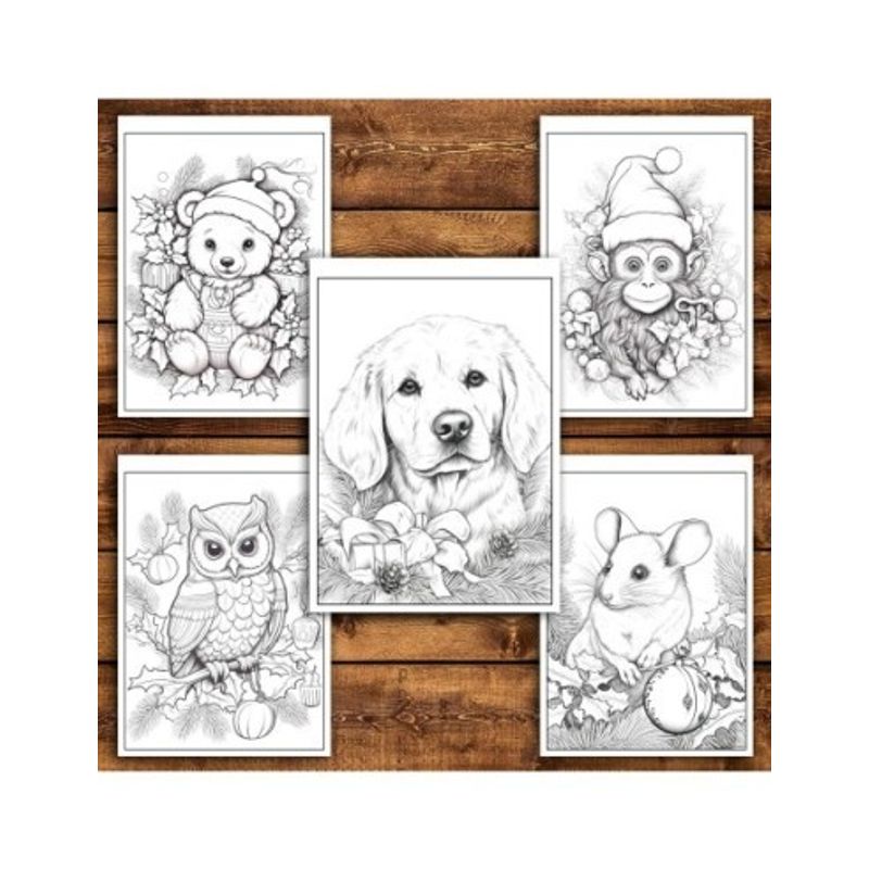 Carti si Birotica - Carti - Carti pentru copii - Carti de colorat - Carte de colorat pentru relaxare si antistres, 50 de ilustratii, Animalute Festive, 106 pagini, A5 - Infinity.ro