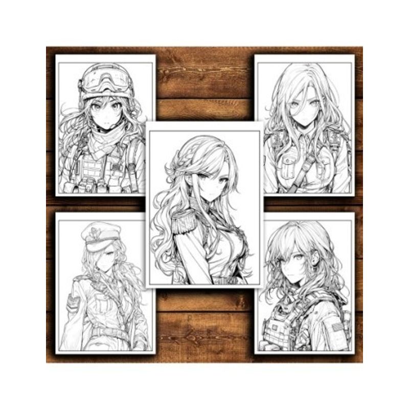 Carti si Birotica - Carti - Carti pentru copii - Carti de colorat - Carte de colorat pentru relaxare si antistres, 50 de ilustratii, Anime Army Girls - Volumul II, 106 pagini, A5 - Infinity.ro