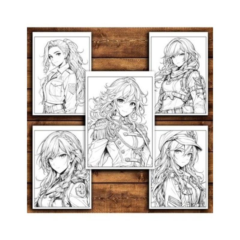 Carti si Birotica - Carti - Carti pentru copii - Carti de colorat - Carte de colorat pentru relaxare si antistres, 50 de ilustratii, Anime Army Girls, 106 pagini, A5 - Infinity.ro