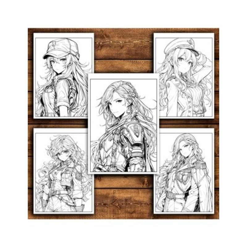 Carti si Birotica - Carti - Carti pentru copii - Carti de colorat - Carte de colorat pentru relaxare si antistres, 50 de ilustratii, Anime Army Girls, 106 pagini, A5 - Infinity.ro