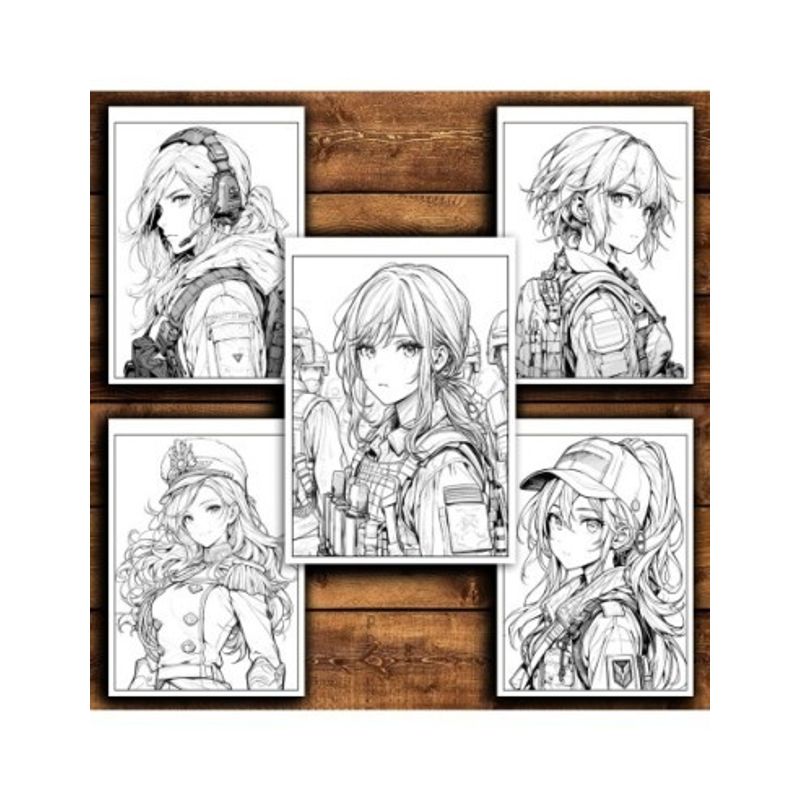 Carti si Birotica - Carti - Carti pentru copii - Carti de colorat - Carte de colorat pentru relaxare si antistres, 50 de ilustratii, Anime Army Girls - Volumul II, 106 pagini, A5 - Infinity.ro