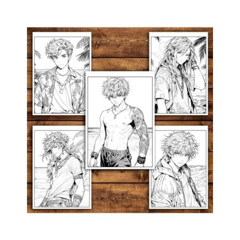 Carti si Birotica - Carti - Carti pentru copii - Carti de colorat - Carte de colorat pentru relaxare si antistres, 50 de ilustratii, Anime Beach Boys, 106 pagini, A5 - Infinity.ro