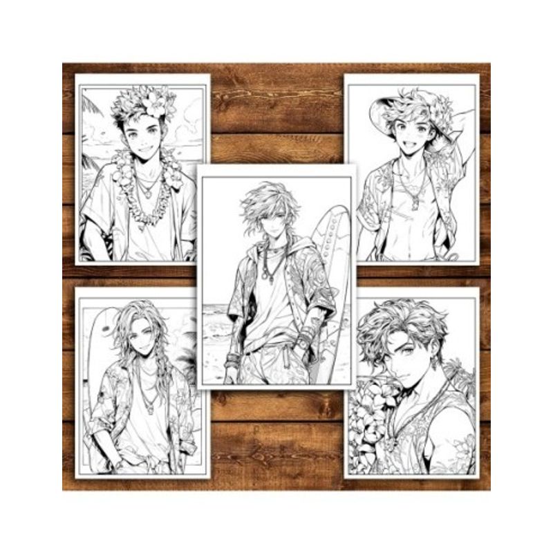 Carti si Birotica - Carti - Carti pentru copii - Carti de colorat - Carte de colorat pentru relaxare si antistres, 50 de ilustratii, Anime Beach Boys, 106 pagini, A5 - Infinity.ro