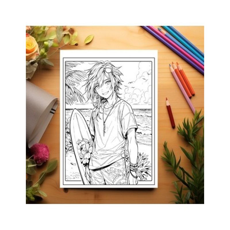Carti si Birotica - Carti - Carti pentru copii - Carti de colorat - Carte de colorat pentru relaxare si antistres, 50 de ilustratii, Anime Beach Boys, 106 pagini, A5 - Infinity.ro