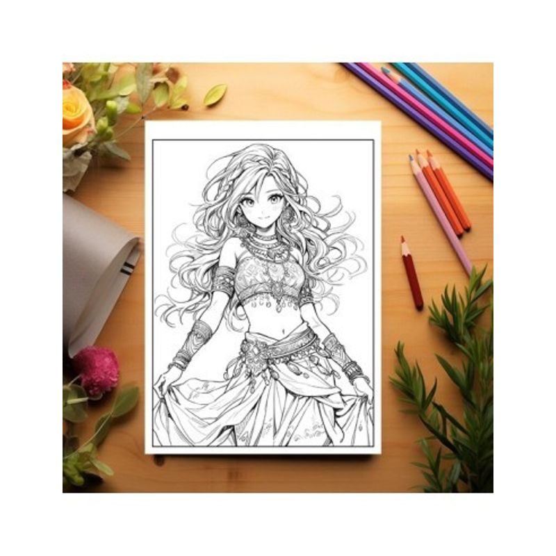 Carti si Birotica - Carti - Carti pentru copii - Carti de colorat - Carte de colorat pentru relaxare si antistres, 50 de ilustratii, Anime Belly Dancers, 106 pagini, A5 - Infinity.ro