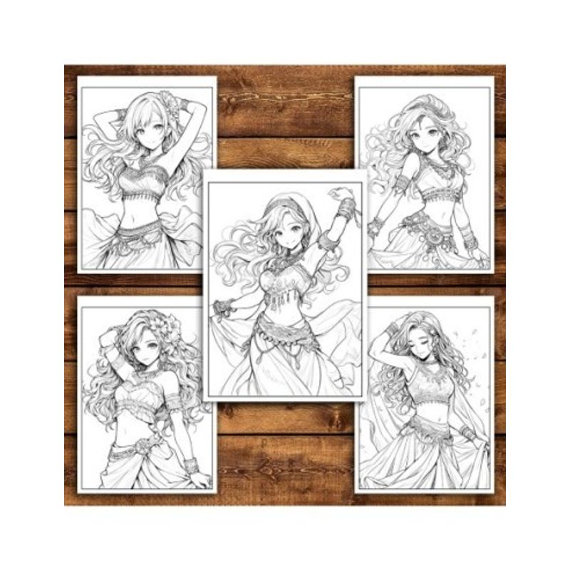 Carti si Birotica - Carti - Carti pentru copii - Carti de colorat - Carte de colorat pentru relaxare si antistres, 50 de ilustratii, Anime Belly Dancers, 106 pagini, A5 - Infinity.ro