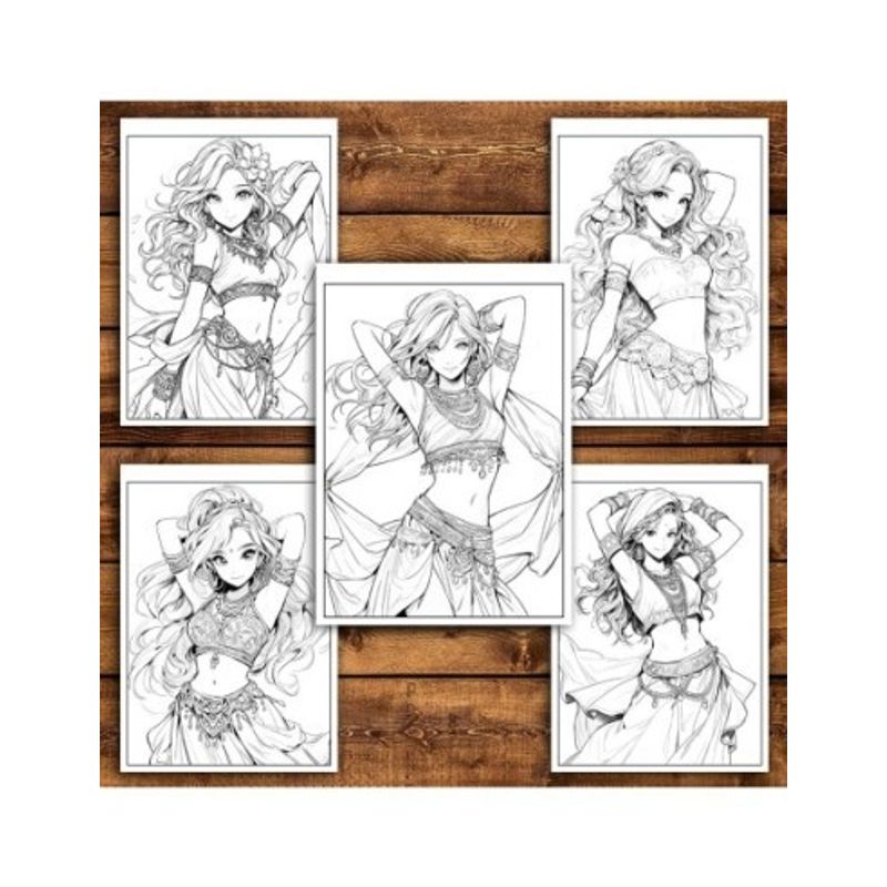 Carti si Birotica - Carti - Carti pentru copii - Carti de colorat - Carte de colorat pentru relaxare si antistres, 50 de ilustratii, Anime Belly Dancers, 106 pagini, A5 - Infinity.ro