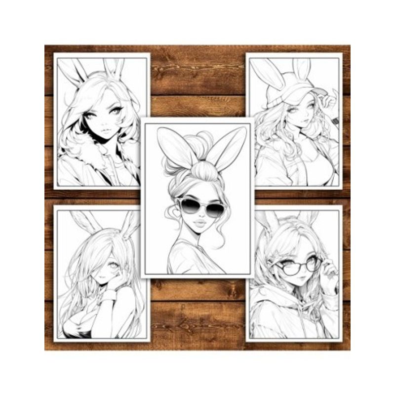 Carti si Birotica - Carti - Carti pentru copii - Carti de colorat - Carte de colorat pentru relaxare si antistres, 50 de ilustratii, Anime Bunny Girls, 106 pagini, A5 - Infinity.ro