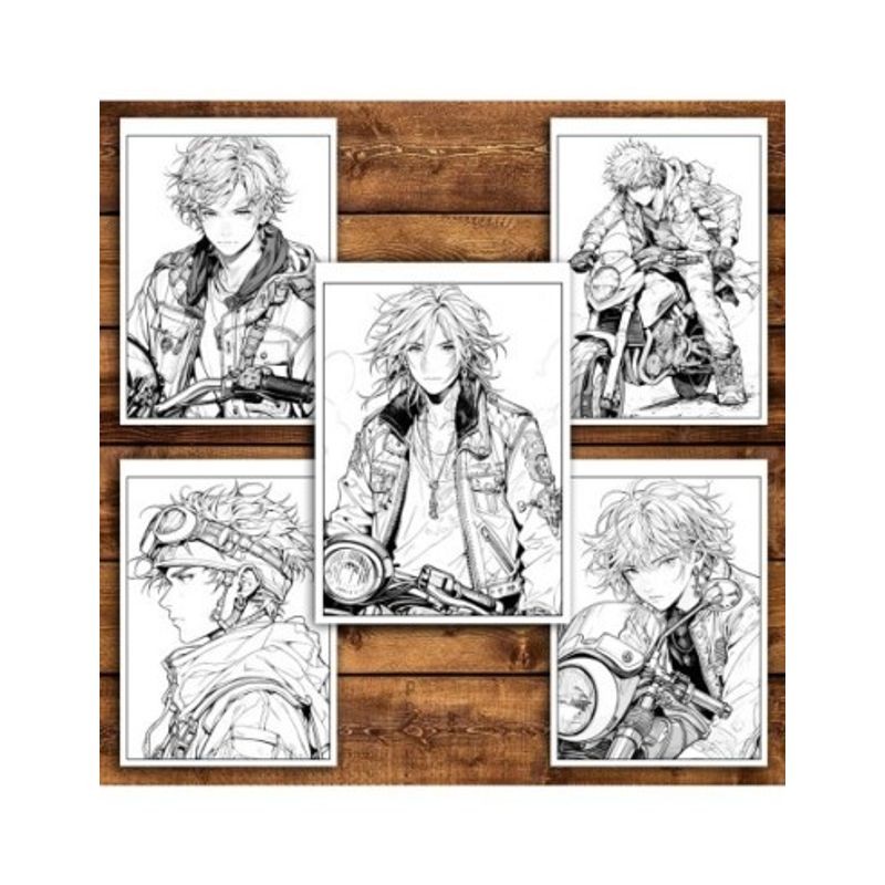 Carti si Birotica - Carti - Carti pentru copii - Carti de colorat - Carte de colorat pentru relaxare si antistres, 50 de ilustratii, Anime Biker Boys, 106 pagini, A5 - Infinity.ro