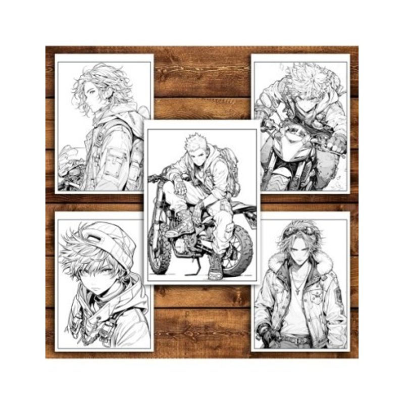 Carti si Birotica - Carti - Carti pentru copii - Carti de colorat - Carte de colorat pentru relaxare si antistres, 50 de ilustratii, Anime Biker Boys, 106 pagini, A5 - Infinity.ro