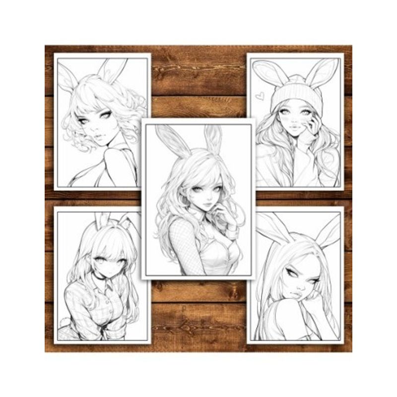 Carti si Birotica - Carti - Carti pentru copii - Carti de colorat - Carte de colorat pentru relaxare si antistres, 50 de ilustratii, Anime Bunny Girls, 106 pagini, A5 - Infinity.ro