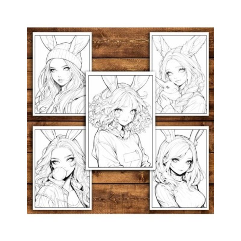 Carti si Birotica - Carti - Carti pentru copii - Carti de colorat - Carte de colorat pentru relaxare si antistres, 50 de ilustratii, Anime Bunny Girls, 106 pagini, A5 - Infinity.ro