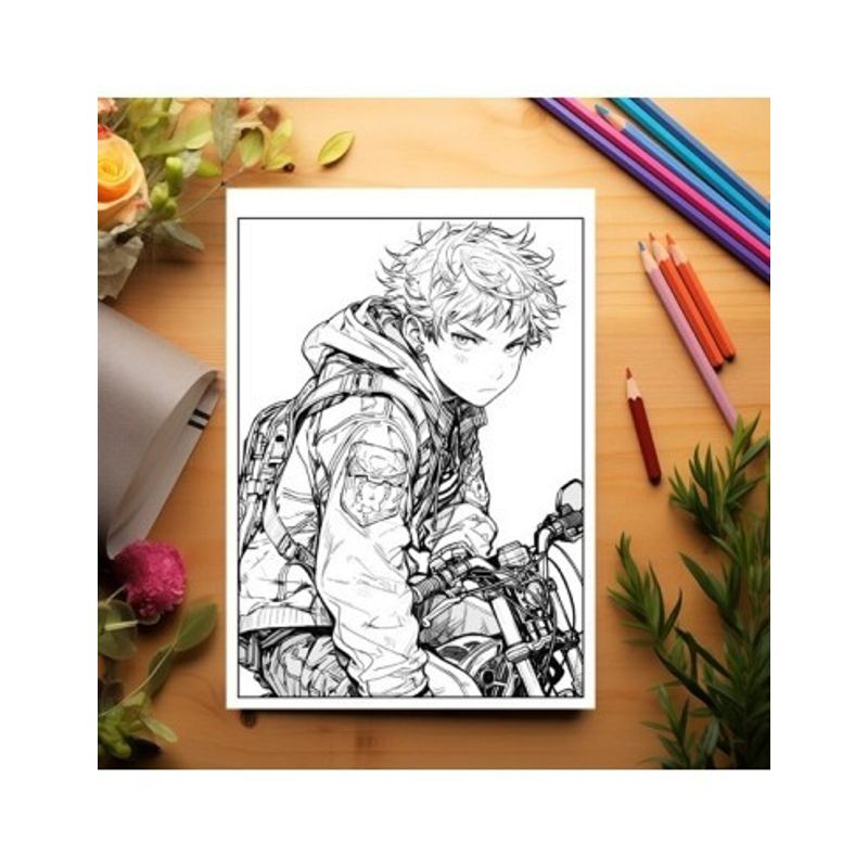 Carti si Birotica - Carti - Carti pentru copii - Carti de colorat - Carte de colorat pentru relaxare si antistres, 50 de ilustratii, Anime Biker Boys, 106 pagini, A5 - Infinity.ro