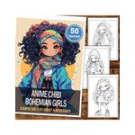 Carti si Birotica - Carti - Carti pentru copii - Carti de colorat - Carte de colorat pentru relaxare si antistres, 50 de ilustratii, Anime Chibi Boemian Girls, 106 pagini, A5 - Infinity.ro