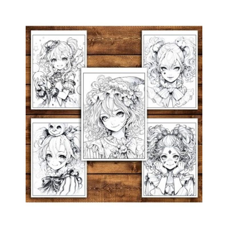 Carti si Birotica - Carti - Carti pentru copii - Carti de colorat - Carte de colorat pentru relaxare si antistres, 50 de ilustratii, Anime Clown Girls - Volumul II, 106 pagini, A5 - Infinity.ro