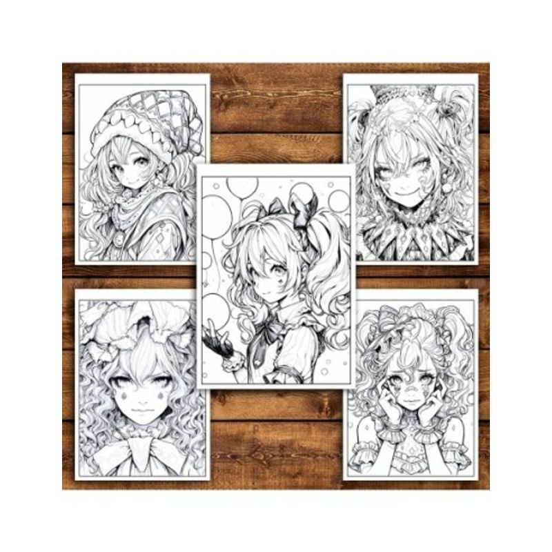 Carti si Birotica - Carti - Carti pentru copii - Carti de colorat - Carte de colorat pentru relaxare si antistres, 50 de ilustratii, Anime Clown Girls - Volumul II, 106 pagini, A5 - Infinity.ro