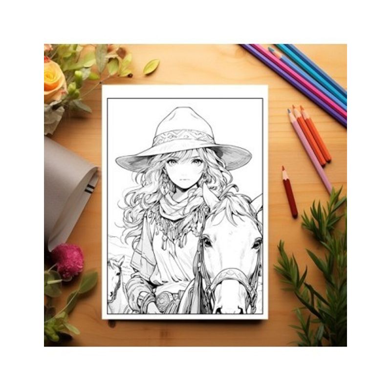 Carti si Birotica - Carti - Carti pentru copii - Carti de colorat - Carte de colorat pentru relaxare si antistres, 50 de ilustratii, Anime Cowboy Girls, 106 pagini, A5 - Infinity.ro