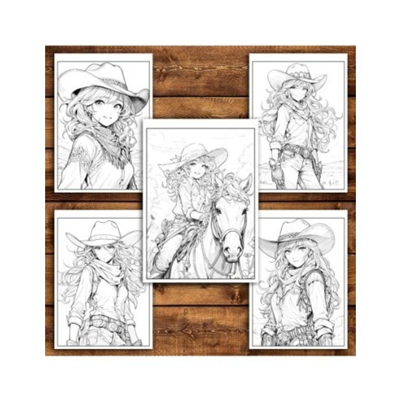 Carti si Birotica - Carti - Carti pentru copii - Carti de colorat - Carte de colorat pentru relaxare si antistres, 50 de ilustratii, Anime Cowboy Girls, 106 pagini, A5 - Infinity.ro