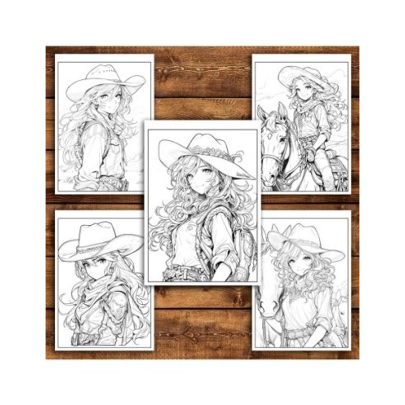 Carti si Birotica - Carti - Carti pentru copii - Carti de colorat - Carte de colorat pentru relaxare si antistres, 50 de ilustratii, Anime Cowboy Girls, 106 pagini, A5 - Infinity.ro