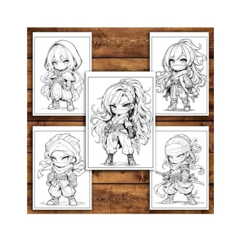 Carti si Birotica - Carti - Carti pentru copii - Carti de colorat - Carte de colorat pentru relaxare si antistres, 50 de ilustratii, Anime Chibi Ninjas, 106 pagini, A5 - Infinity.ro