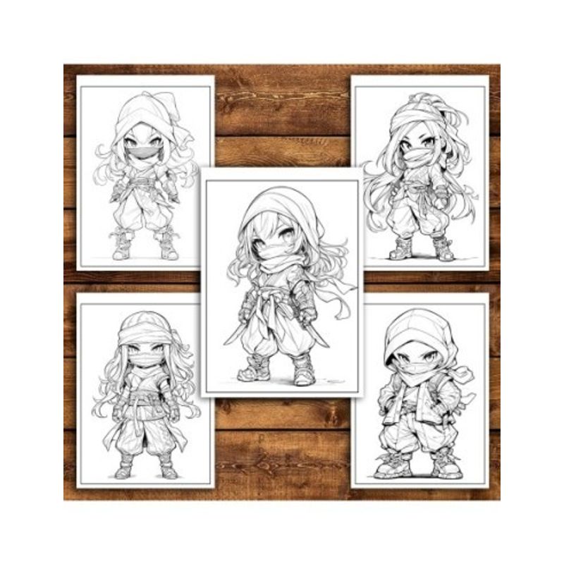 Carti si Birotica - Carti - Carti pentru copii - Carti de colorat - Carte de colorat pentru relaxare si antistres, 50 de ilustratii, Anime Chibi Ninjas, 106 pagini, A5 - Infinity.ro