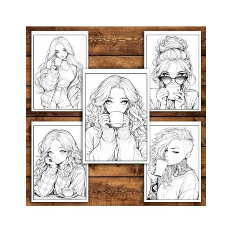 Carti si Birotica - Carti - Carti pentru copii - Carti de colorat - Carte de colorat pentru relaxare si antistres, 50 de ilustratii, Anime Coffee Girls, 106 pagini, A5 - Infinity.ro
