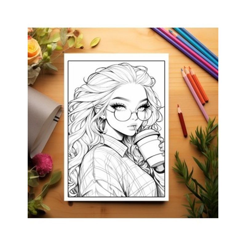 Carti si Birotica - Carti - Carti pentru copii - Carti de colorat - Carte de colorat pentru relaxare si antistres, 50 de ilustratii, Anime Coffee Girls, 106 pagini, A5 - Infinity.ro
