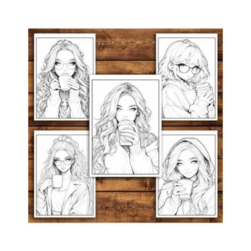 Carti si Birotica - Carti - Carti pentru copii - Carti de colorat - Carte de colorat pentru relaxare si antistres, 50 de ilustratii, Anime Coffee Girls, 106 pagini, A5 - Infinity.ro