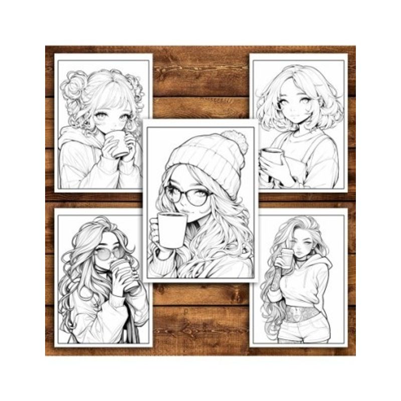 Carti si Birotica - Carti - Carti pentru copii - Carti de colorat - Carte de colorat pentru relaxare si antistres, 50 de ilustratii, Anime Coffee Girls, 106 pagini, A5 - Infinity.ro
